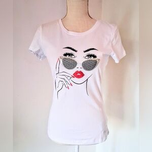 GUESS Graphic Tee - NWTs - White Crew - Metallic & Rhinestones